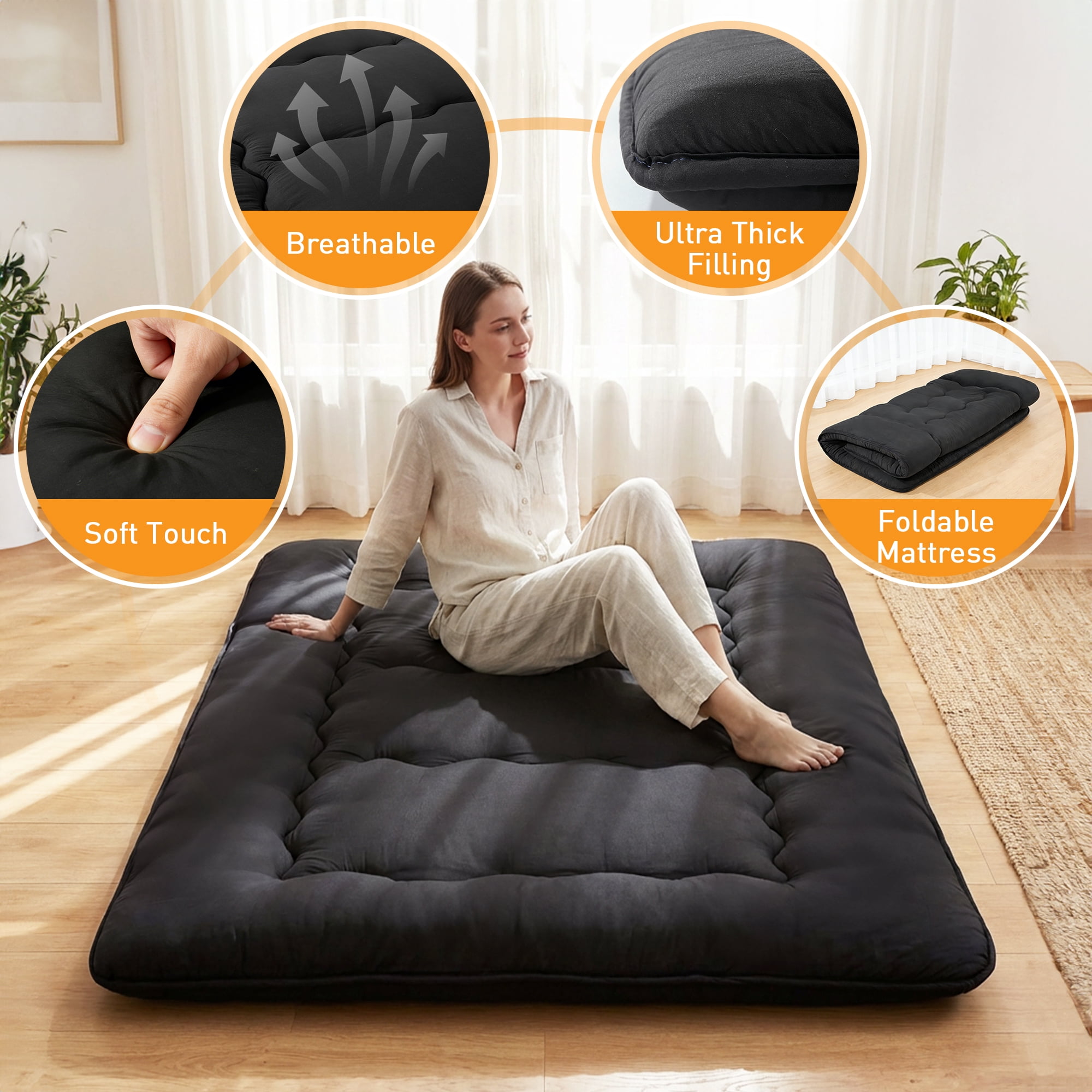 CONCETTA Memory Foam Futon Mattress, Twin Size, Foldable Tatami Floor Mattress with Storage Bag, Black
