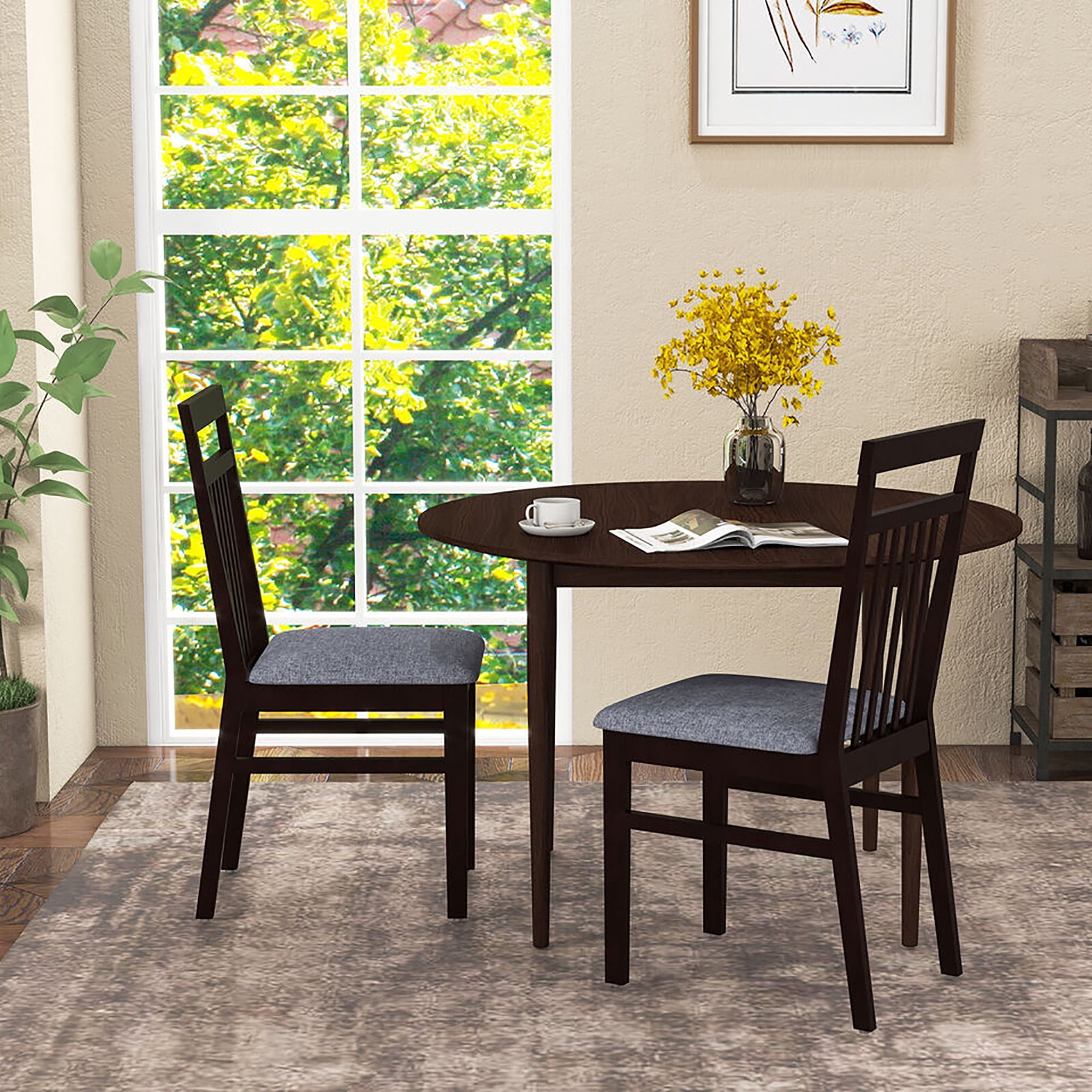 Gymax Upholstered Dining Chair Set of 2 Kitchen Armless Padded w/ Slanted Backrest