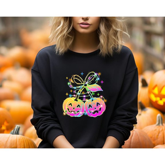Velto Pumpkin Face Happy Holiday Sweatshirt, Girls Happy Holiday Sweater, Happy Holiday Neon Pumpkin Crewneck, Retro Pumpkin Sweater,Happy Holiday Pumpkin Sweater All Size S-5XL