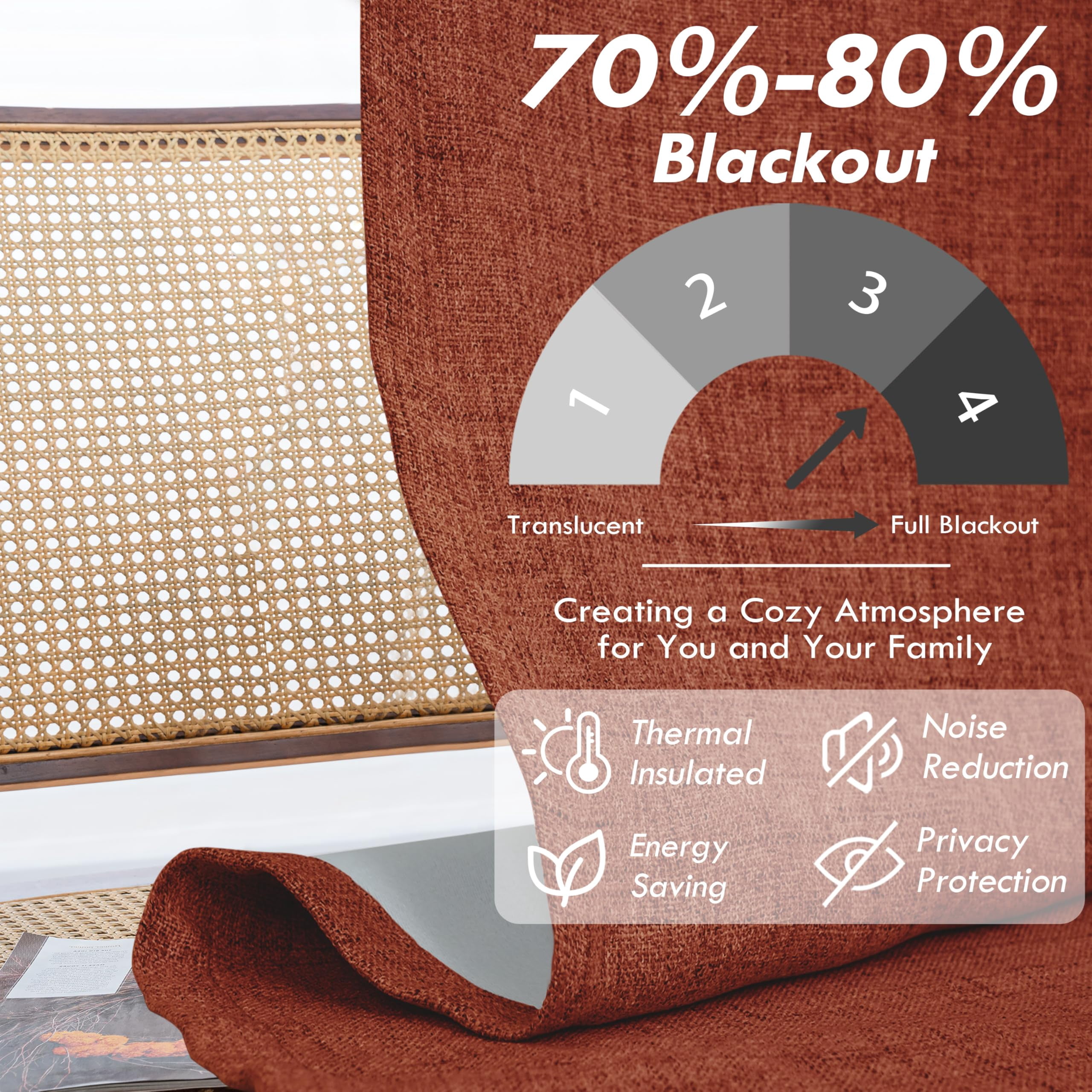 DriftAway Double Layer Linen Blackout Tie Up Curtains Thermal Insulated Fully Lined Balloon Roman Shade Bathroom Window Adjustable Rod Pocket for Small Window 45 Inch by 63 Inch Burnt Orange