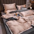 thumbnail image 2 of Juego de cuatro piezas de seda lavada de estilo 60 en color sólido, juego de tres piezas de tencel bordado, funda de edredón de seda helada, funda de cama, 2 of 5