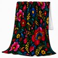 thumbnail image 2 of Black Otomi Floral Folk Art Pumpkin Porch, Festive Botanical Garden Scene, Warm Flannel Blanket for Sunroom and Reading Nook, Garden Lovers Thanksgiving Gift, Botanical Home Decor, 2 of 9
