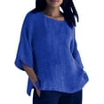 thumbnail image 1 of WEAIXIMIUNG T-Shirts d'Été de la Saint-Valentin pour Femmes Manches 3/4 Col Rond Imprimé Floral Ample Tunique en Lin Décontractée, 1 of 4