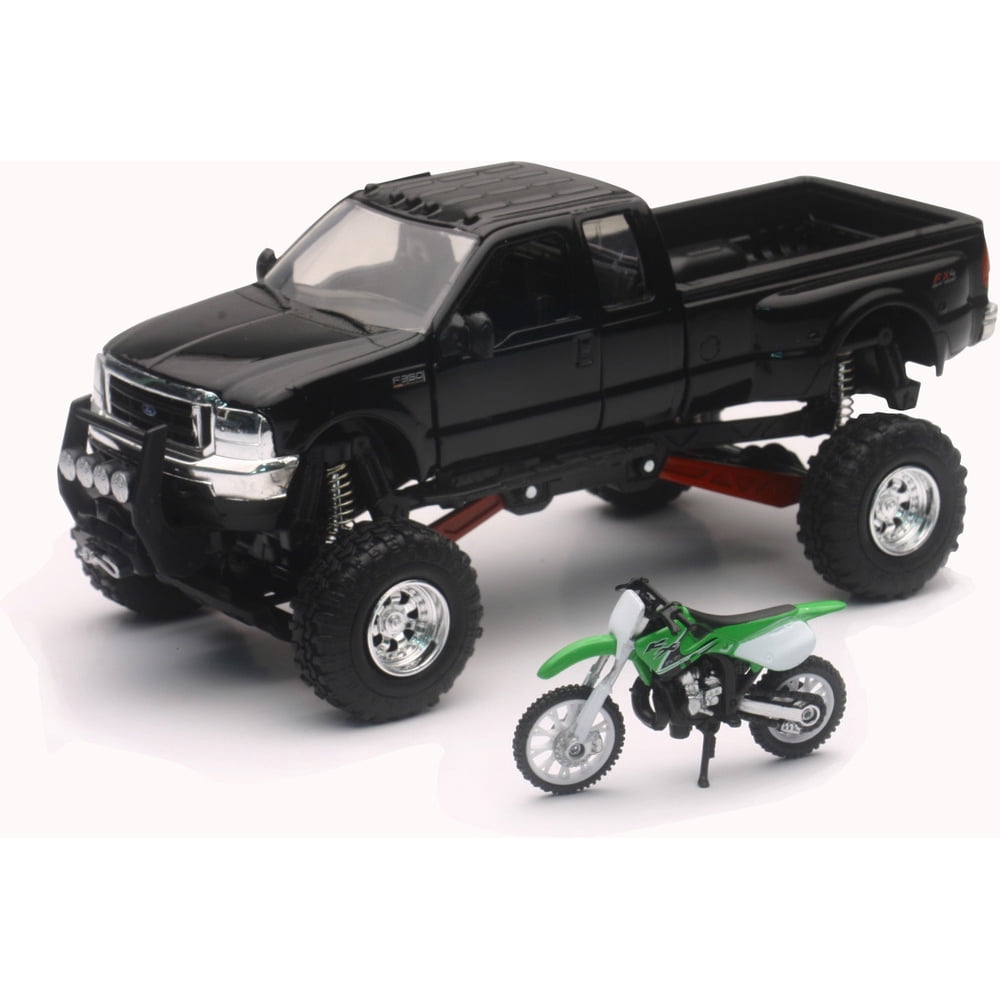 New Ray Toys Black Ford F350 4x4 With Kawasaki Dirt Bike SS54436