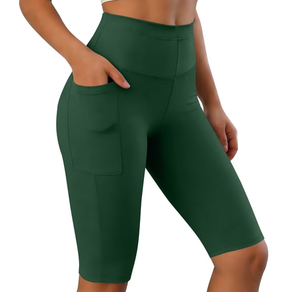 Miluxas Womens Biker Shorts with Side Pockets Workout Athletic Running Yoga Bike Shorts Green XXL(XXL)
