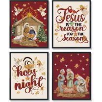 Hieng Falalala Christmas Decorations, Christmas Wall Art Prints Set of 4, Vintage Santa Christmas Tree Posters Wall Art Decor for Reading Room Bedroom, Red & Green Unframed