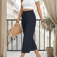 thumbnail image 6 of Nicelf Capris Pants for Women, Summer Wide Leg Pants Woman with Pockets High Waist Drawstring Elastic Waist, Comfy Casual Pants for Women Loose Lounge Cropped, 6 of 9