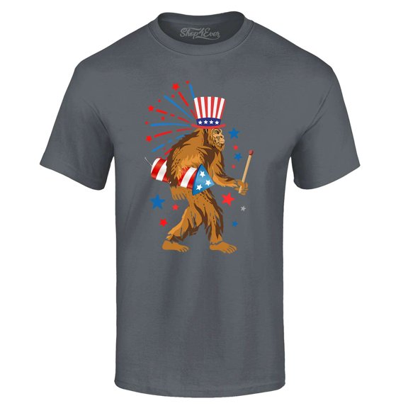 Shop4Ever Men's 4th of July Bigfoot Patriotic Sasquatch Fireworks Graphic T-shirt XXXX-Large Black