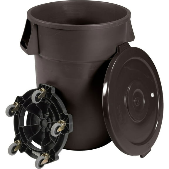 Premium  20 Gallon Plastic Trash Can With Lid Dolly Brown