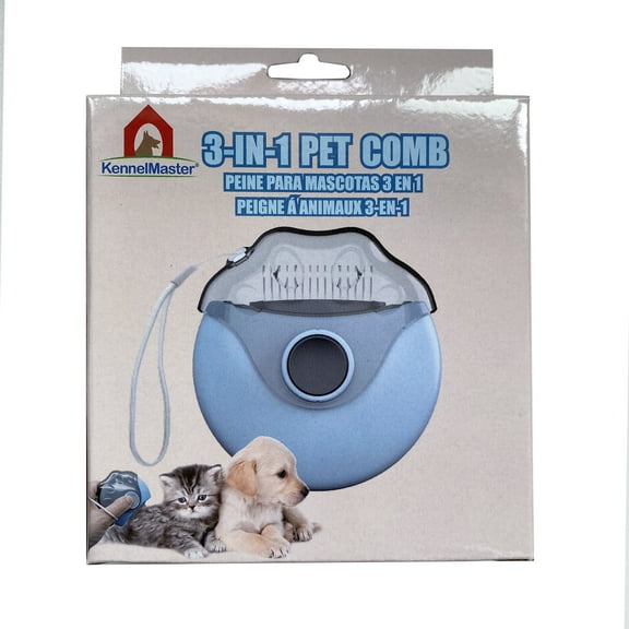 KennelMaster Blue 3-In-1 Multi-Function Pet Comb for Dogs and Cats