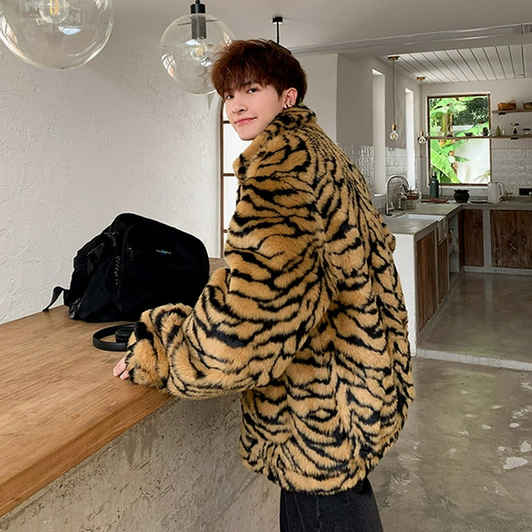 KBKYBUYZ Men s Winter Faux Fox Fur Coat Faux Fur Coat Men Turn Down Collar Long Jackets Warm Over Coat Men Faux Fur Coat Men Leopard Winter Warm Discount Walmart
