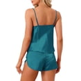 thumbnail image 3 of Conjuntos de pijamas de satén para mujer INSPIRE CHIC, top de tirantes con pantalones cortos, 2 piezas, ropa de dormir, conjunto de pijama de seda, XL, azul lago, 3 of 5