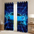 thumbnail image 2 of Feelyou 3D Sport Race Car Curtains Pack of 2 (42x84 Each) for Boy, Neon Blue Racing Car Curtains Blackout, Futuristic Square Stripes Bedroom Curtains, Black Out Curtains Decor, 2 of 6