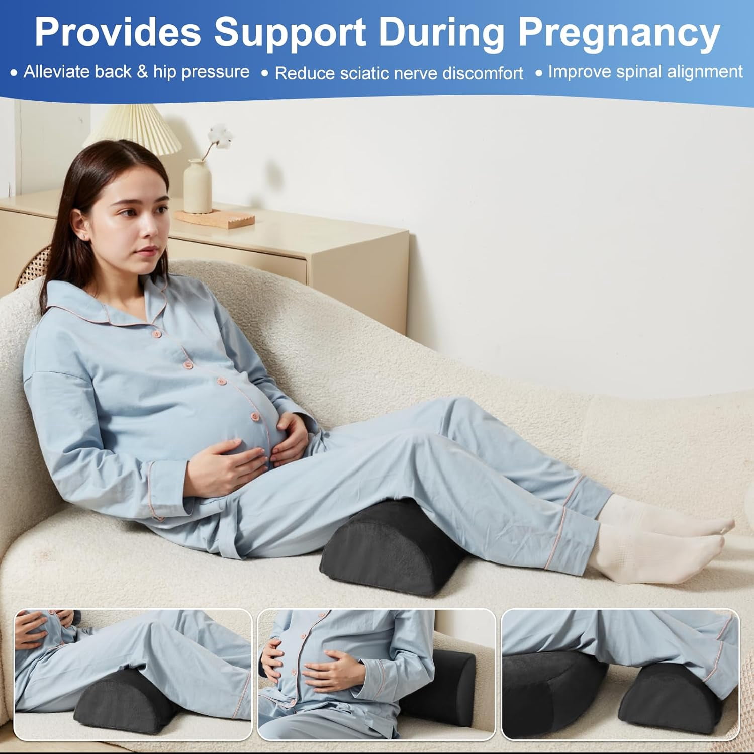 Pregnancy Pillow for Sleeping – 44.5 Inch Full Body Pillow with Leg Pillow & Removable Cover, Supports Back, Legs, Belly, Hips for Pregnant Women (Black)