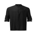 thumbnail image 2 of Men‘s Henley Shirt  Solid Color Long Sleeve Stand Collar Button-Down Loose Simple Linen Beach Tops, 2 of 4