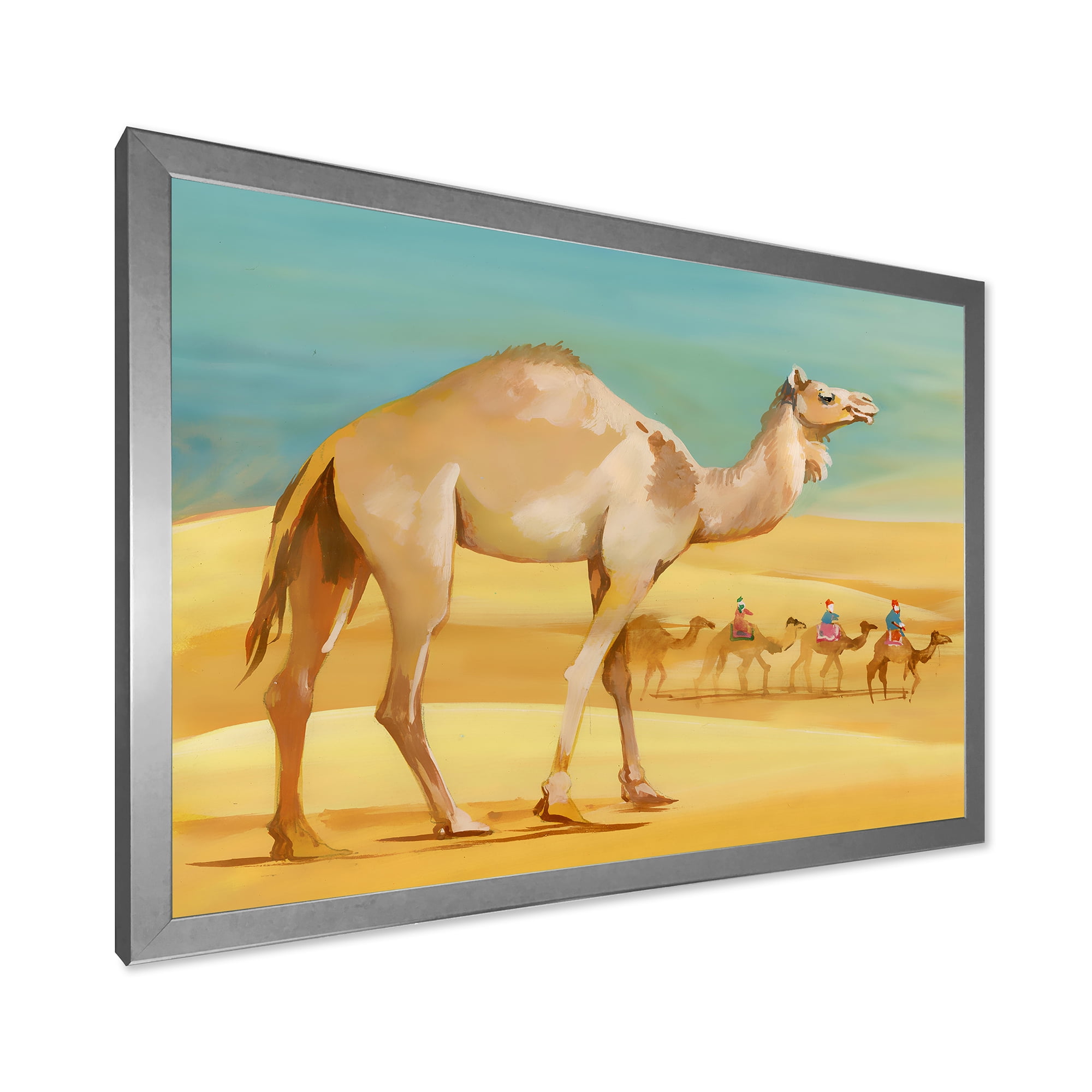 Designart 'Camels In Wild Desert I' Farmhouse Framed Art Print