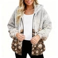 thumbnail image 4 of Women's Fashionable Casual Zippered Hooded Sweatshirt Jacket with Christmas Print and Drawstring, Furry Plush for Winter,Brown,L, 4 of 7