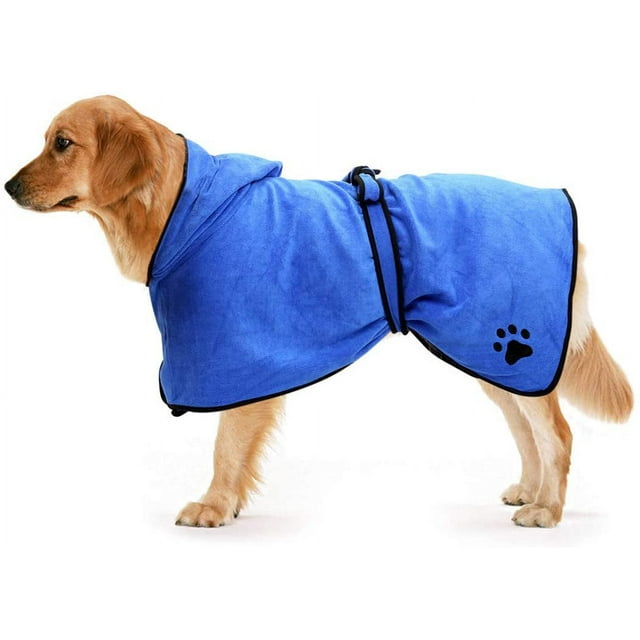 Microfibre Dog Bathrobe Adjustable Cat Fast Dry Bathing Quick Drying Pajamas Toweling Super Absorbent Pet Robe S Blue 40cm for Back Length