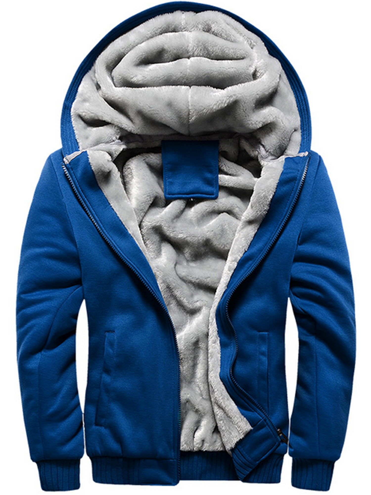 Men's Fur Lined Sherpa Fleece Winter Plain Hoodie Jacket Thick Hooded Zip Top 