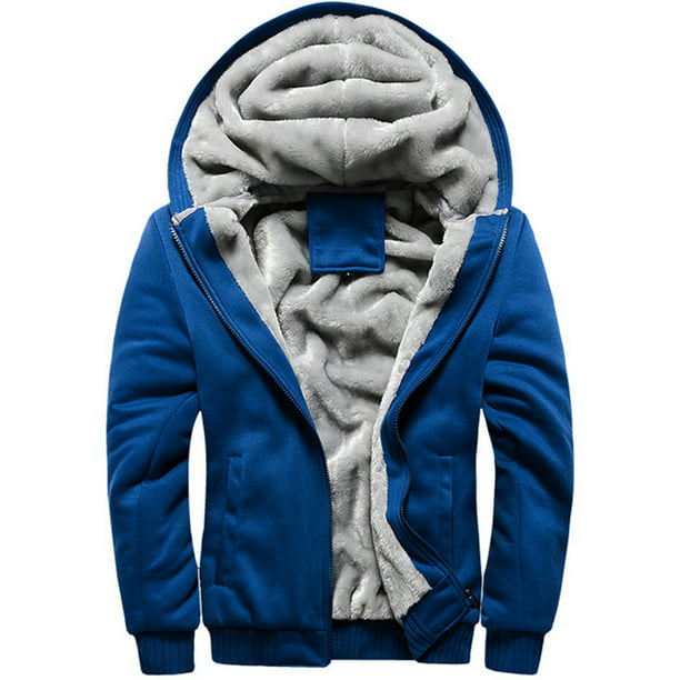 Wodstyle - Men Fleece Lined Hooded Outerwear Fluffy Jacket Warm Thick ...