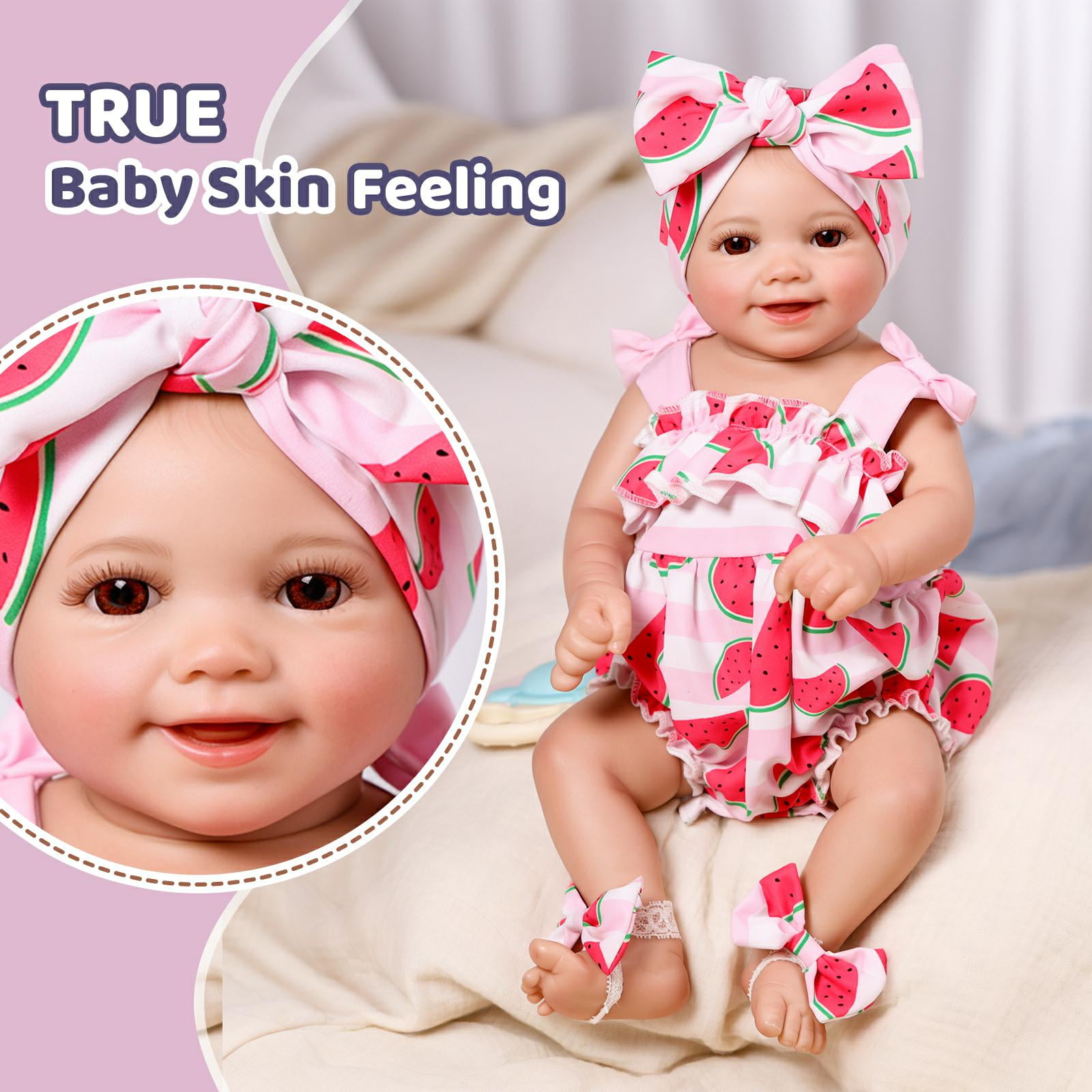 RSG Reborn Baby Dolls Sunny - 17Inch Cute Baby Doll with Soft Cloth Body Poseable Smiling Real Life Baby Dolls with Complete Accessories for 3+ Years Old Gifts