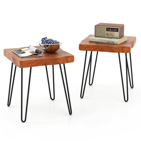 Costway 1 PC Square End Table Accent Side Table Reclaimed Indonesia Teak Wood Plant Stand Patio Rustic - Brown