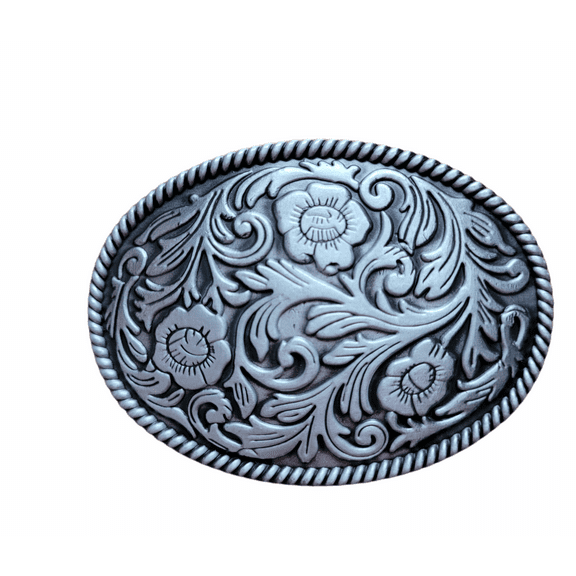 Gray Floral Western Style Plain Metal Belt Buckle Cowboy Cowgirl Silver Black