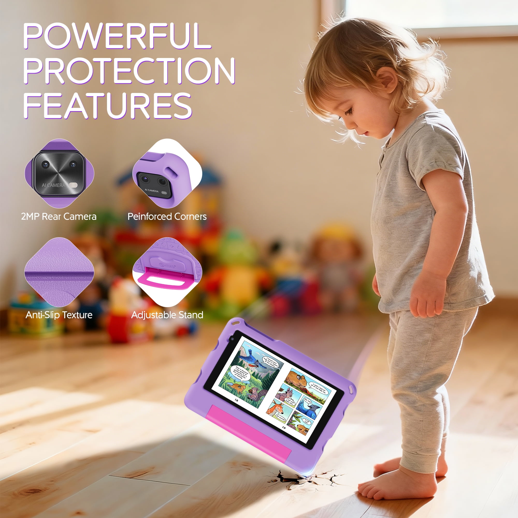 Contixo A7 Kids Tablets 2026 Model, Educational Tablets for Kids with Parental Controls & Kid-Proof Case, 7”, Purple