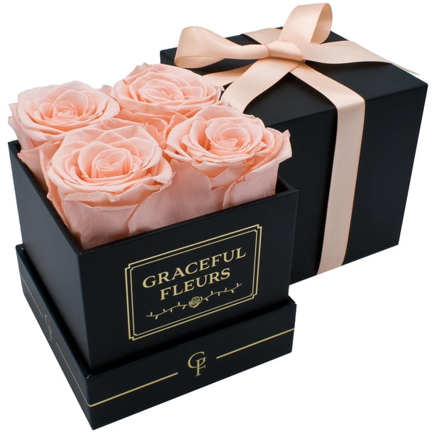 Flores elegantes | Rosas reales de larga duración durante años | Flores frescas preservadas para entrega de cumpleaños | Regalos de cumpleaños para mujeres | Forever Roses in a Box (Caja Negra Melocot
