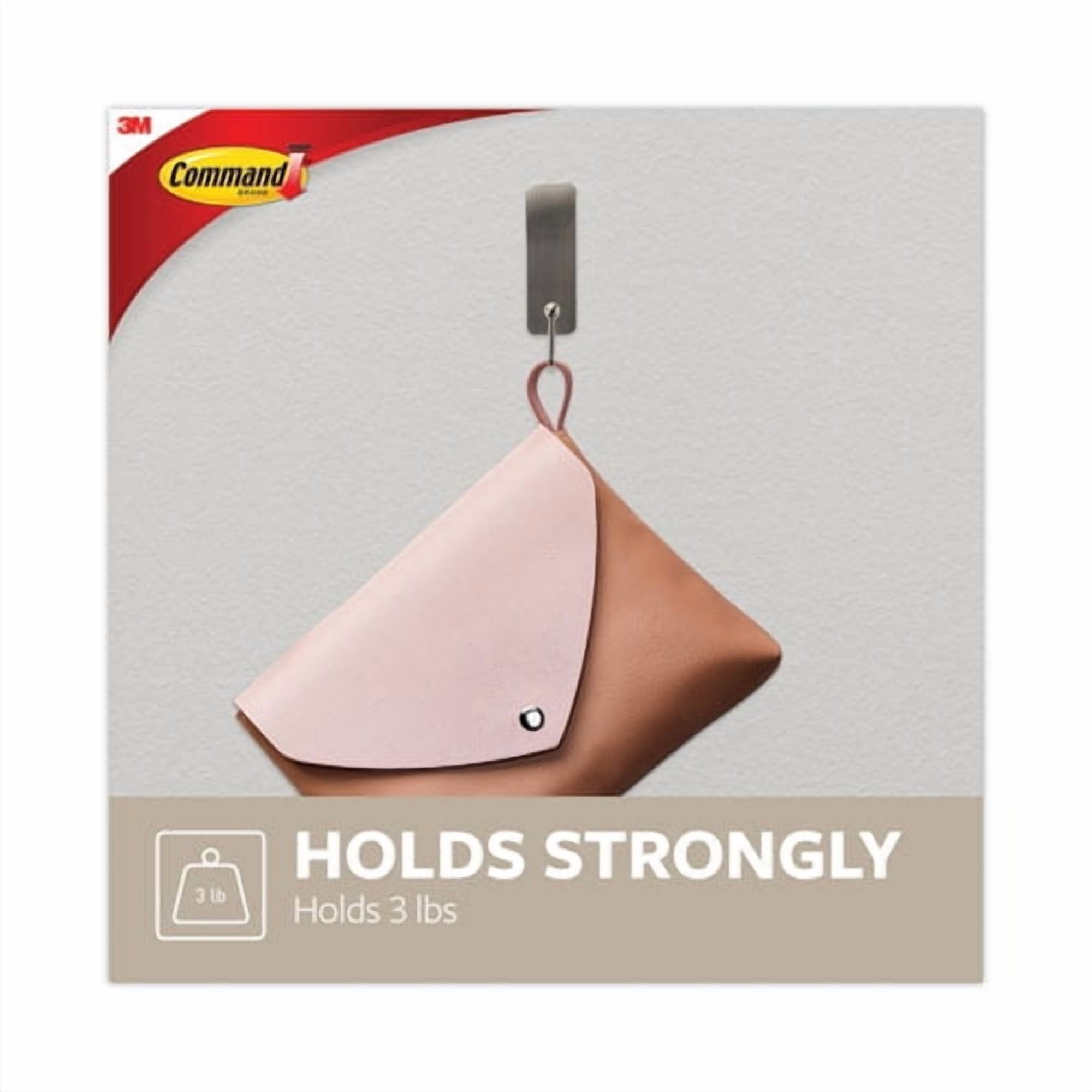 Decorative Hooks, Medium, Metal, Brushed Nickel, 3 lb Capacity, 2 Hooks and 4 Strips/Pack | Bundle of 2