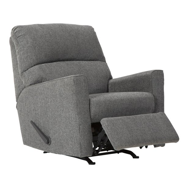 Fabric Upholstered Rocker Recliner with Tufted Back, Light Gray