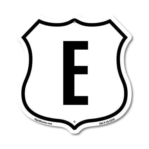 Letter E 12 inch X 12 inch Shield-Shaped Rust-Free Aluminum Metal Sign Weather Resistant Made in the USA