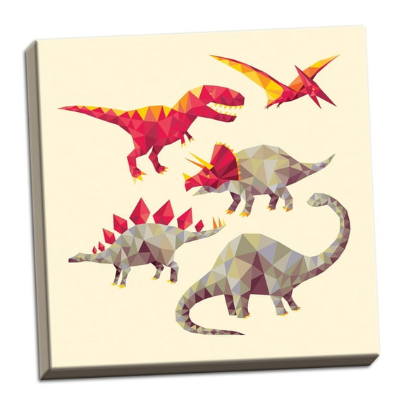 Gango Home Decor Vertical Geo Saurs by Michael Buxton (Ready to Hang); One 16x16in Hand-Stretched Canvas
