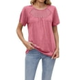 thumbnail image 2 of YHAJDS Lace Tops for Women Blouses Dressy Casual Short Sleeve Round Neck Spring Summer Shirt, 2 of 5