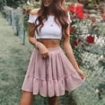 thumbnail image 3 of Summer Skirt Saving! Jerdar Women's High Waist A Line Mini Skirt Pleated Ruffle Cute Beach Short Skirt Pink XL, 3 of 5