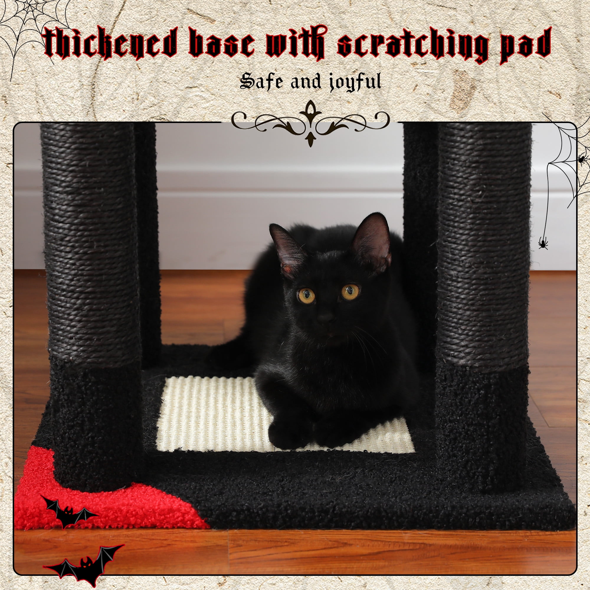 PAWZ Road 59" Cactus Cat Tree Tower with sisal Scratching Post & Large Perch for Indoor Cat Black