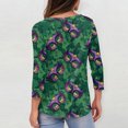 thumbnail image 6 of Mardi Gras Shirts Womens Glitter Crew Neck Purple Graphic Tee 3/4 Sleeve Feathers Print Holiday Tops Green S, 6 of 7