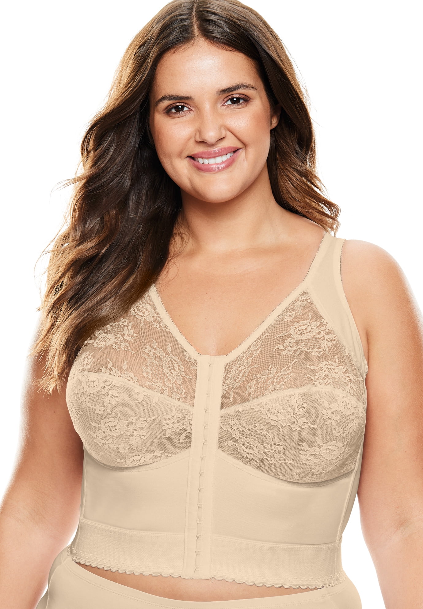 Comfort Choice Womens Plus Size Front Close Longline Wireless Posture Bra Bra