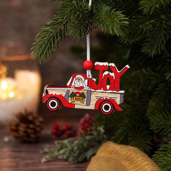 Wooden Christmas Tree Santa Car Hanging Ornament Festive Holiday Decor 1 Count