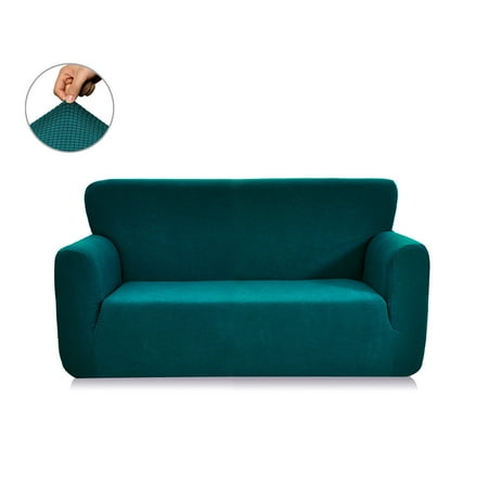 Sofa And Love Seat Covers Universal Jacquard Stretchable Chair/Loveseat/Sofa Cover Strapless Slipcover Removable Washable Covering Mat Furniture Protector for 2-Seat Loveseat, Peacock Blue ()