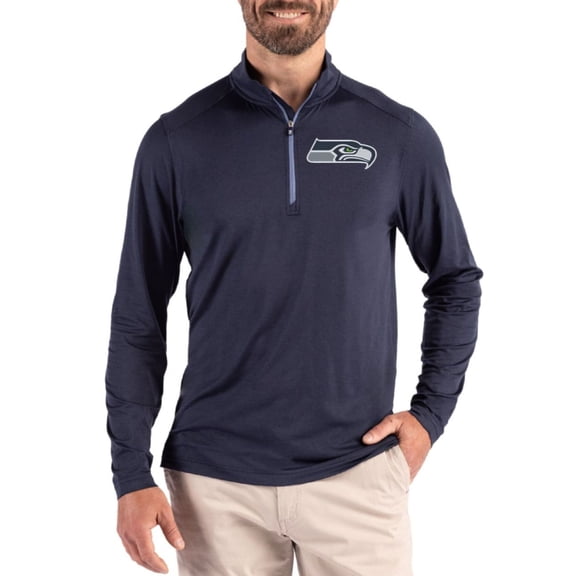 Men's Cutter & Buck College Navy Seattle Seahawks Coastline Epic Comfort Recycled Quarter-Zip Pullover