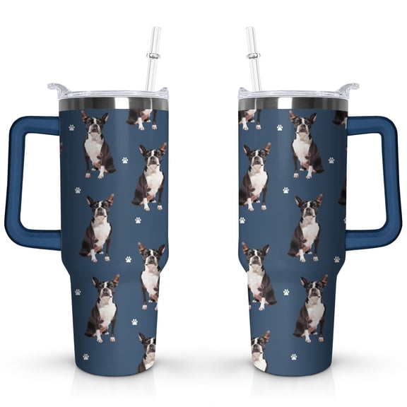 Cute Canine Design 40oz Water Bottle - BPA Free Dog Lovers Tumbler with Handle & Straw - Gift for Women Coffee Mug
