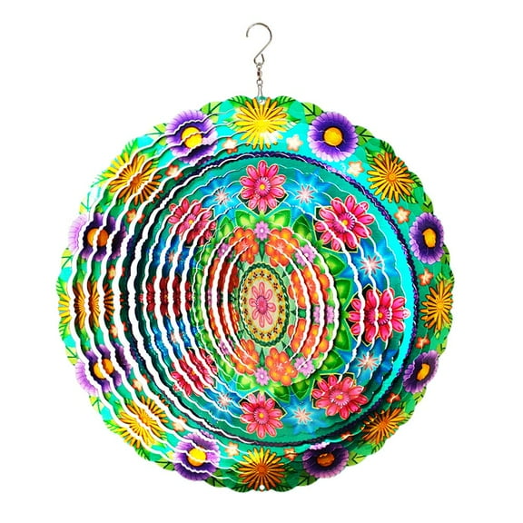 FONMY Mandala Green Flower 12 inches 3D Stainless Steel Hanging Wind Spinner
