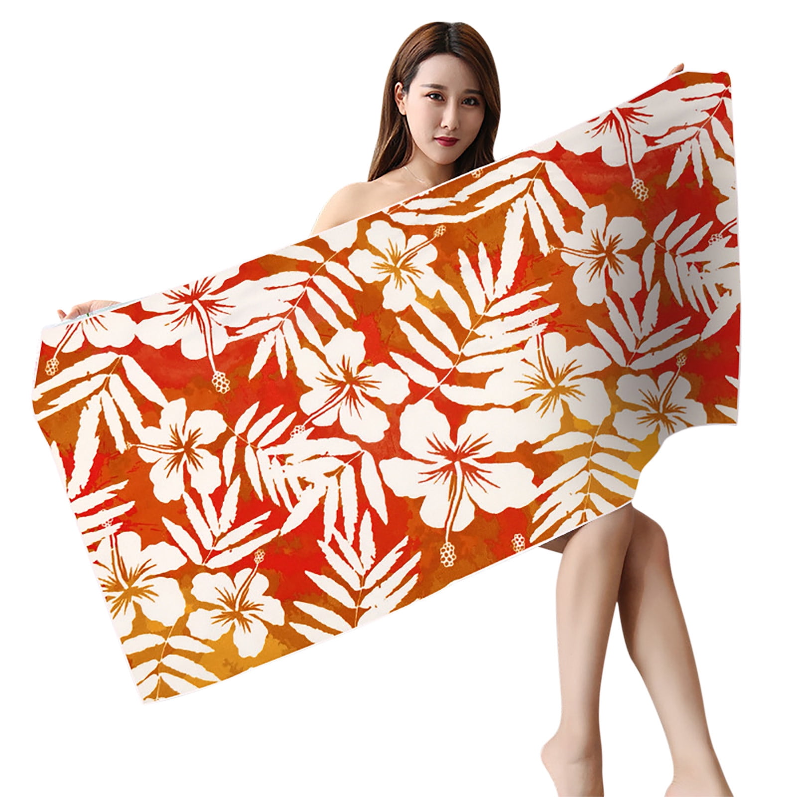 FastXmas Microfiber Beach Towel, Orange Floral Print Sand Free Beach Towel, Soft Lightweight Quick Dry Bath Towel Oversized Super Absorbent Swimming Pool Towel for Camping Vacation(30"x59")