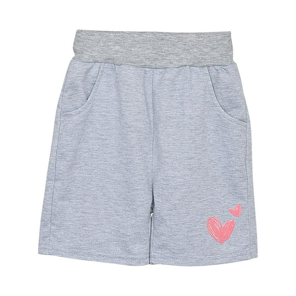 LLYwey Kids Athletic Shorts, Toddler Girls Running Shorts, Ribbed Elastic Waist Casual Loose Heart Graphic Print Short Pants with Pockets, Style-9, Gray, 5T