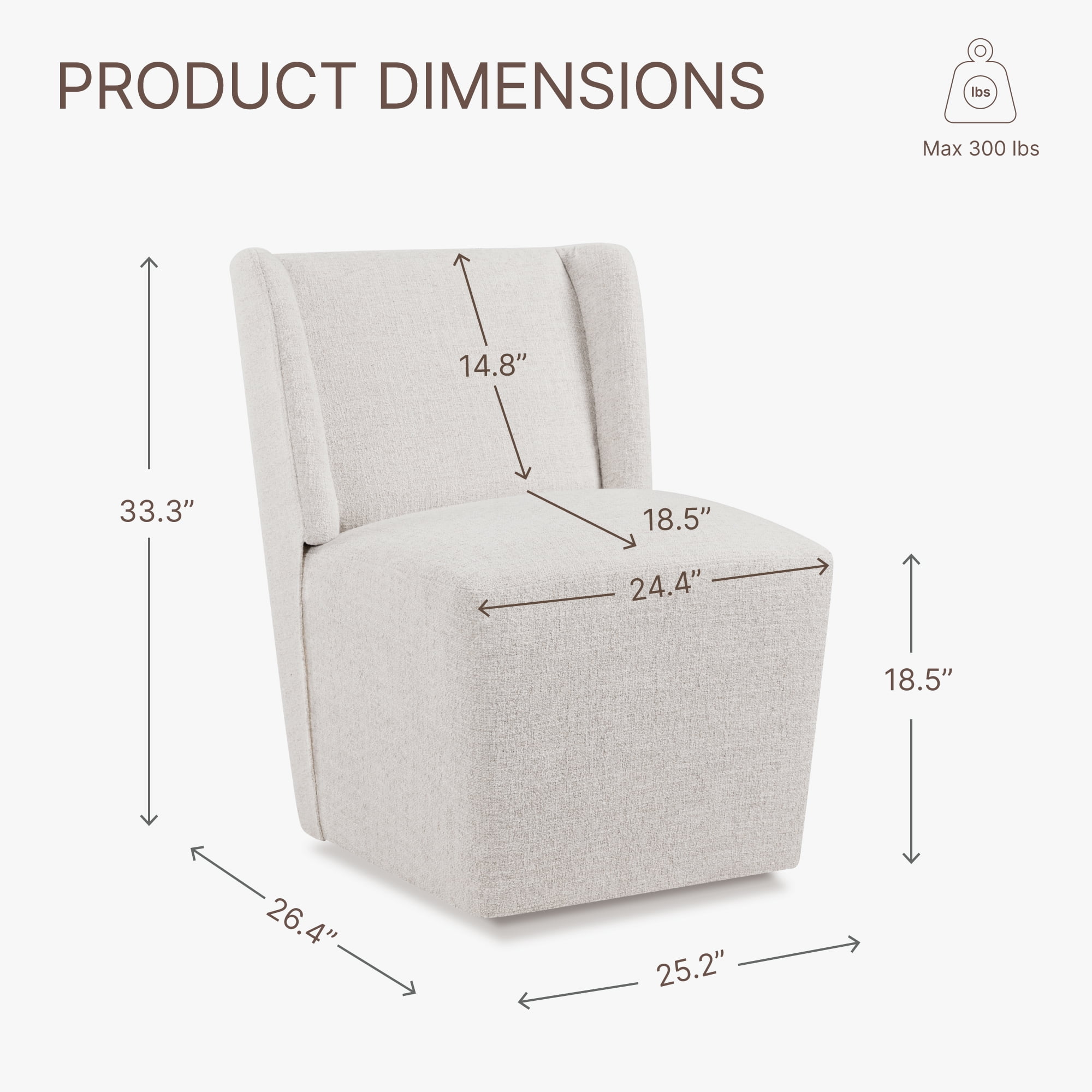 Spruce & Spring Anywhere Upholstered Dining Chair with Hidden Detachable Casters, Stain-Resistant Linen-Look Fabric, White