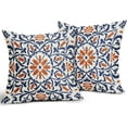 thumbnail image 2 of Navy Blue Orange Boho Pillow Covers 16 X 16 Inch Bohemian Ethnic Carpet Style Vintage Flower Print Decorative Throw Pillows Outdoor Linen Cushion Case Farmhouse Decor for Home Sofa Bed Set of 2, 2 of 6