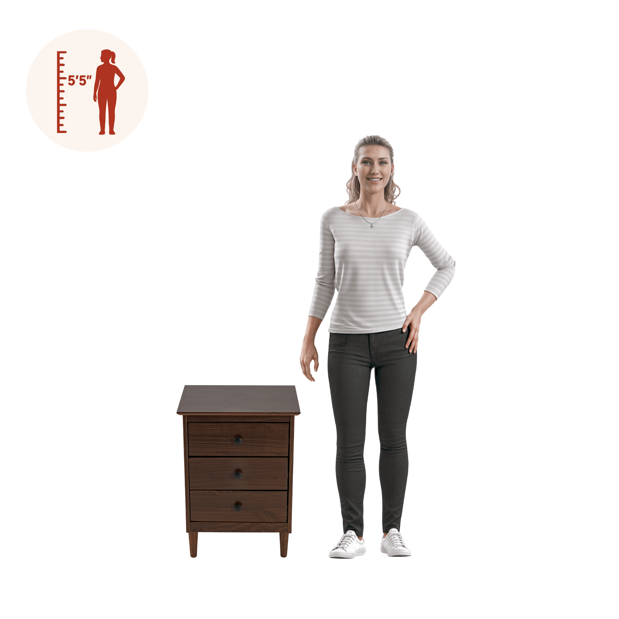 Spencer Three Drawer Solid Wood Nightstand Walnut - for Adults and Teens