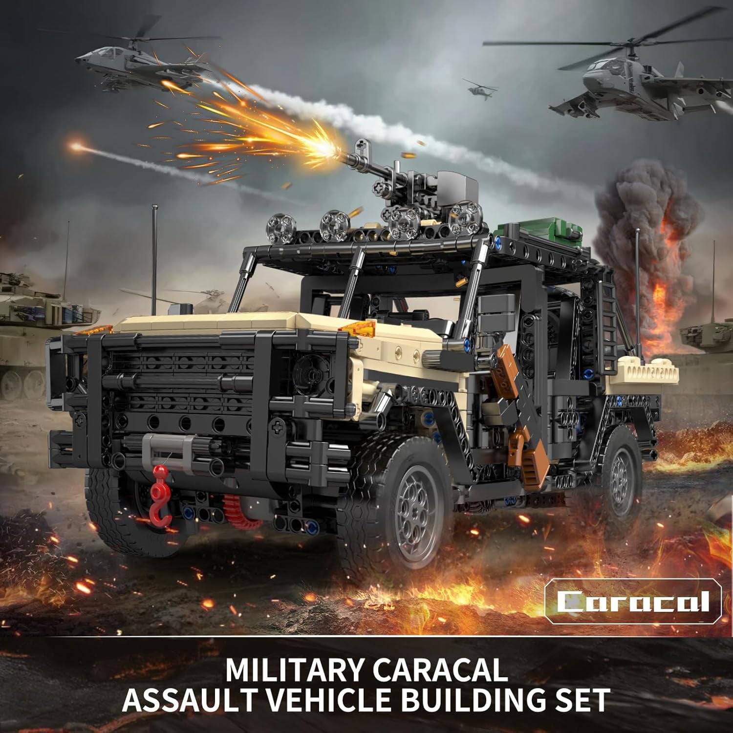 Ylutex Military Off-Road Truck Building Block Set, Remote APP Control Assault Car Model Construction Building Block Kits, Adult Collectible Model Vehicle Sets(1577 Pieces)
