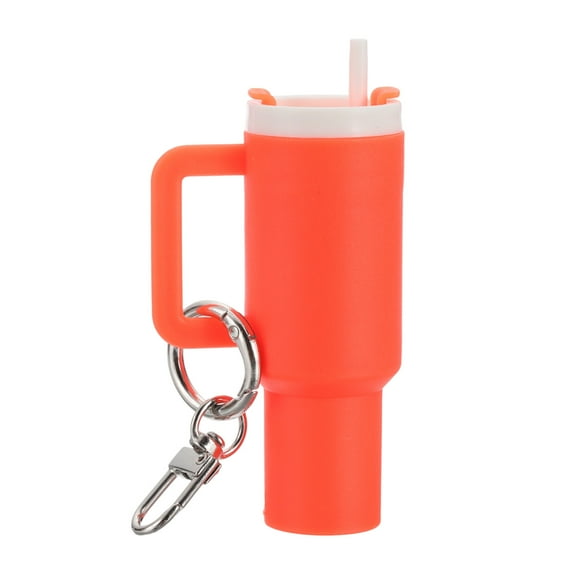 Uxcell Mini Cup Keychain, Lip Balm Holder Mini Tumbler Key Chain Decor Keychain Charm for Backpack Handbag Purse Orange
